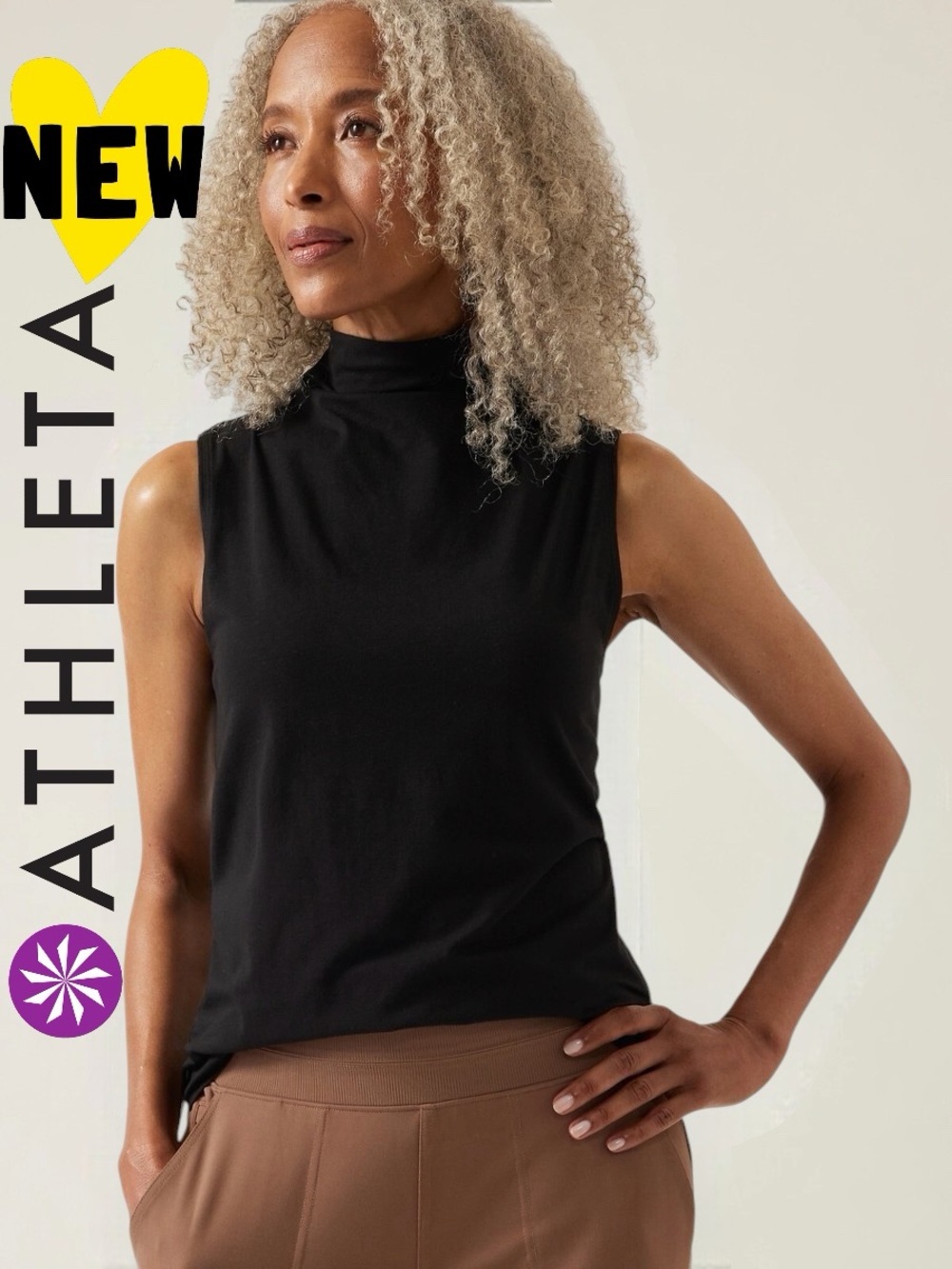 NWT Athleta 🖤 black outbound sleeveless turtleneck tank top size XL new